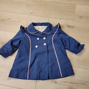 Vtg Sears Infant Toddler Girls Double Breasted Blue Jacket Sz M 28.5-32" READ